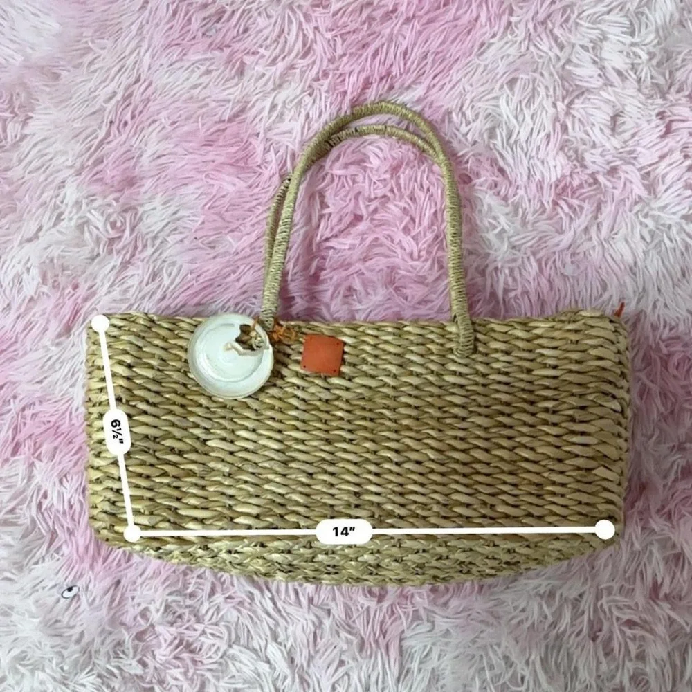 Woven Straw Tote Bag with‎ Round Accent, Beach, Vacation, Everyday
